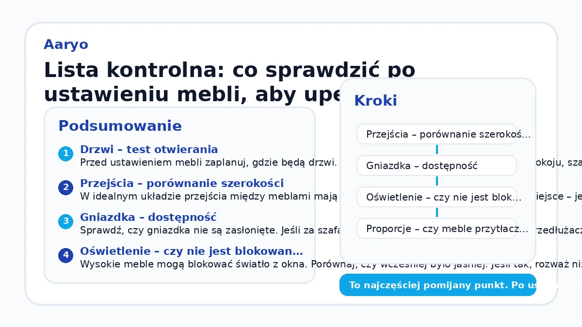 Lista kontrolna: co sprawdzić po ustawieniu mebli, aby upewnić się, że układ jest funkcjonalny